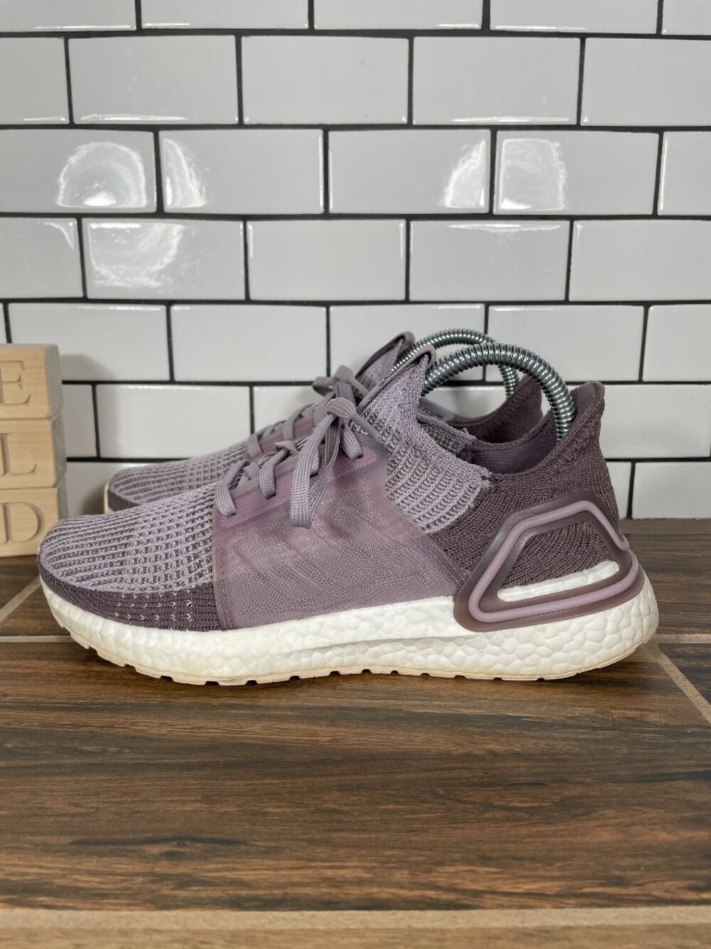 adidas UltraBoost 19 Running Shoes Womens Size 6.5 Purple Primeknit Sneakers